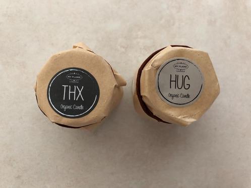 My flame geurkaarsen "Hug" en Thx", nieuw, Huis en Inrichting, Woonaccessoires | Kandelaars en Kaarsen, Nieuw, Kaars, Minder dan 25 cm