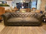 stoere XL industriële chesterfield 3,5 zits bank Grijs groen, Antiek en Kunst, Ophalen of Verzenden