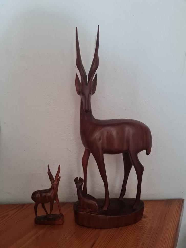 Retro Teakhouten Herten hertjes gazelle antilope hinde Set, Antiek en Kunst, Kunst | Beelden en Houtsnijwerken, Ophalen of Verzenden