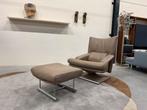 Als nieuw Rolf Benz 6500 Fauteuil met hocker Taupe Stoel
