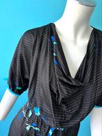 Vintage jaren 80 jurk zwart/blauw maat 38, Kleding | Dames, Jurken, Maat 38/40 (M), Verzenden, Zwart, Vintage