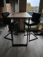 Bar/sta tafel mango hout incl.leather look barstoelen., Huis en Inrichting, Ophalen of Verzenden, Zo goed als nieuw