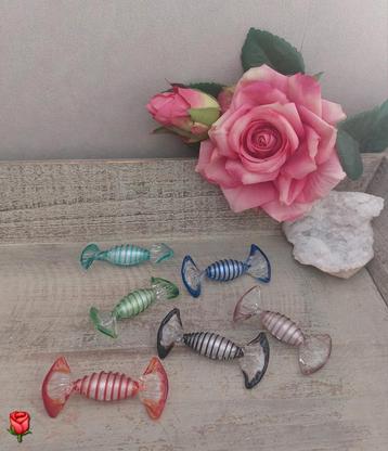 6 Murano snoepjes/candies met zilver folie 6 cm beschikbaar voor biedingen