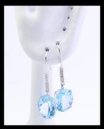 Witgoud oorbellen met diamanten en topaas, Hangers, Wit, Nieuw, Ophalen of Verzenden