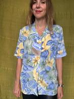 Vintage blouse, maat 42/XL - pastelkleuren - bloemen - 90's, Blauw, Maat 42/44 (L), Ophalen of Verzenden, Gedragen