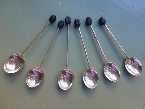 zes ART DECO Zilveren Lepeltjes met Bakeliet Koffieboontje, Antiek en Kunst, Kunst | Designobjecten, Verzenden