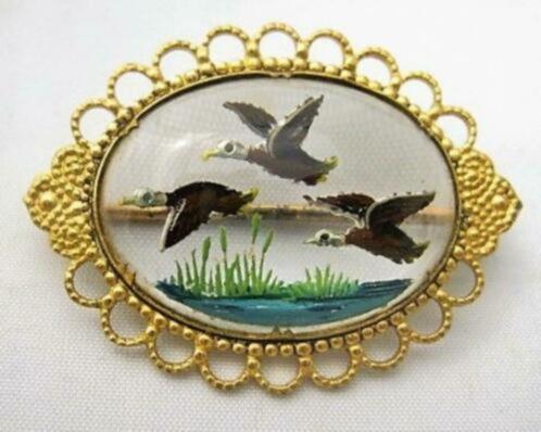 Vliegende ganzen, intaglio broche 40's (7877-4604), Sieraden, Tassen en Uiterlijk, Broches, Zo goed als nieuw, Overige materialen