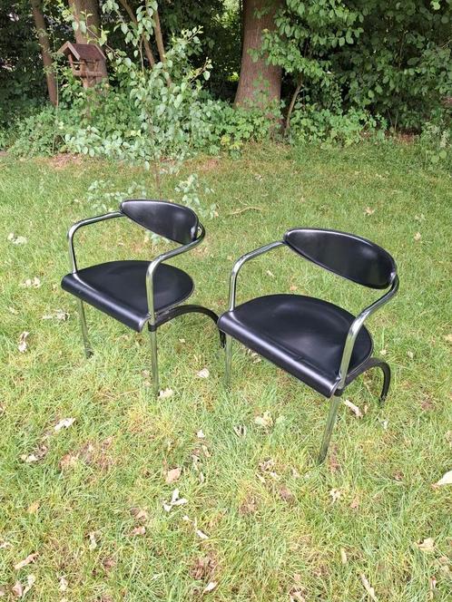Vintage Arco designstoelen Arnold Merckx - set van 2, Huis en Inrichting, Stoelen, Gebruikt, Twee, Kunststof, Metaal, Zwart, Ophalen