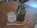 Waxinelichthouder met houten plank, Ophalen of Verzenden, Zo goed als nieuw, Groen, Hout
