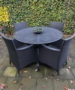 Complete tuinset met 4 stoelen en tafel, Ophalen, 4 zitplaatsen, Kunststof, Gebruikt