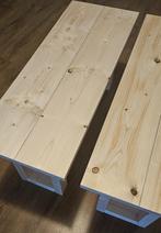 2 wood benches, Huis en Inrichting, Minder dan 150 cm, Minder dan 75 cm, Rechte bank, Zo goed als nieuw