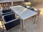 Tuinset rvs met 4 stoelen, Tuin en Terras, Ophalen, 4 zitplaatsen, Gebruikt, Rvs