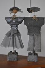 Man en vrouw figuren van lood, woonaccessoires, 54 cm hoog, Ophalen of Verzenden, Gebruikt