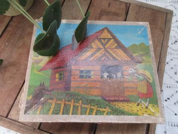 vintage sprookjes blokkenpuzzel van hout. met voorbeelden beschikbaar voor biedingen