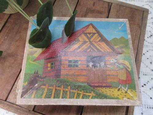 vintage sprookjes blokkenpuzzel van hout. met voorbeelden, Kinderen en Baby's, Speelgoed | Kinderpuzzels, Gebruikt, 6 maanden tot 2 jaar
