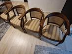 4 Klassieke Eetkamerstoelen Hout Riet Stof, Huis en Inrichting, Stoelen, Gebruikt, Bruin, Riet of Rotan, Klassiek