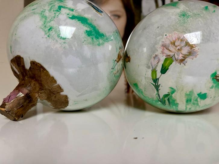 Antieke Glazen Sierbollen / Flesstoppers (Set van 2), Huis en Inrichting, Woonaccessoires | Overige, Gebruikt, Ophalen of Verzenden