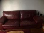 Mooie bordeaux rode leren 3-zits bank, Gebruikt, Driepersoons, Ophalen of Verzenden, Rechte bank
