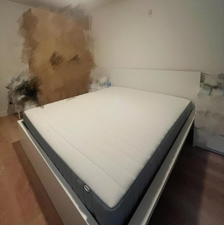 Ikea Matras 180*200, Huis en Inrichting, Slaapkamer | Bedden, Zo goed als nieuw, Tweepersoons, 180 cm, 200 cm, Hout, Wit, Ophalen