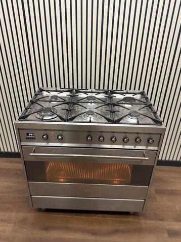 Luxe Smeg RVS 6 pits multifunctionele oven 90 cm  beschikbaar voor biedingen