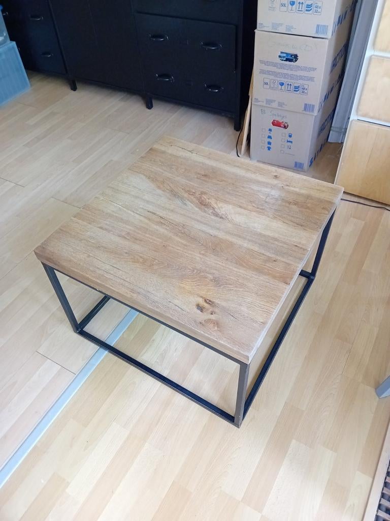 Salontafel mangohout met zwart stalen onderstel, Huis en Inrichting, Tafels | Salontafels, Ophalen, Gebruikt, 100 tot 150 cm, 50 tot 75 cm