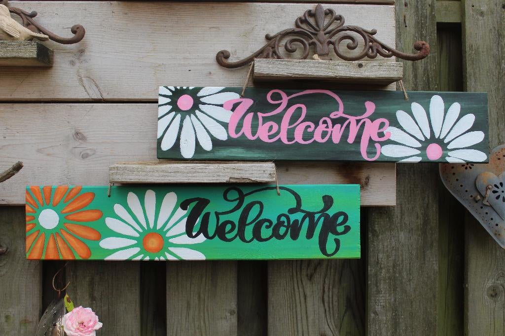 Tuinbord 'Welcome" geschilderd op tuinhout, Ophalen of Verzenden, Nieuw