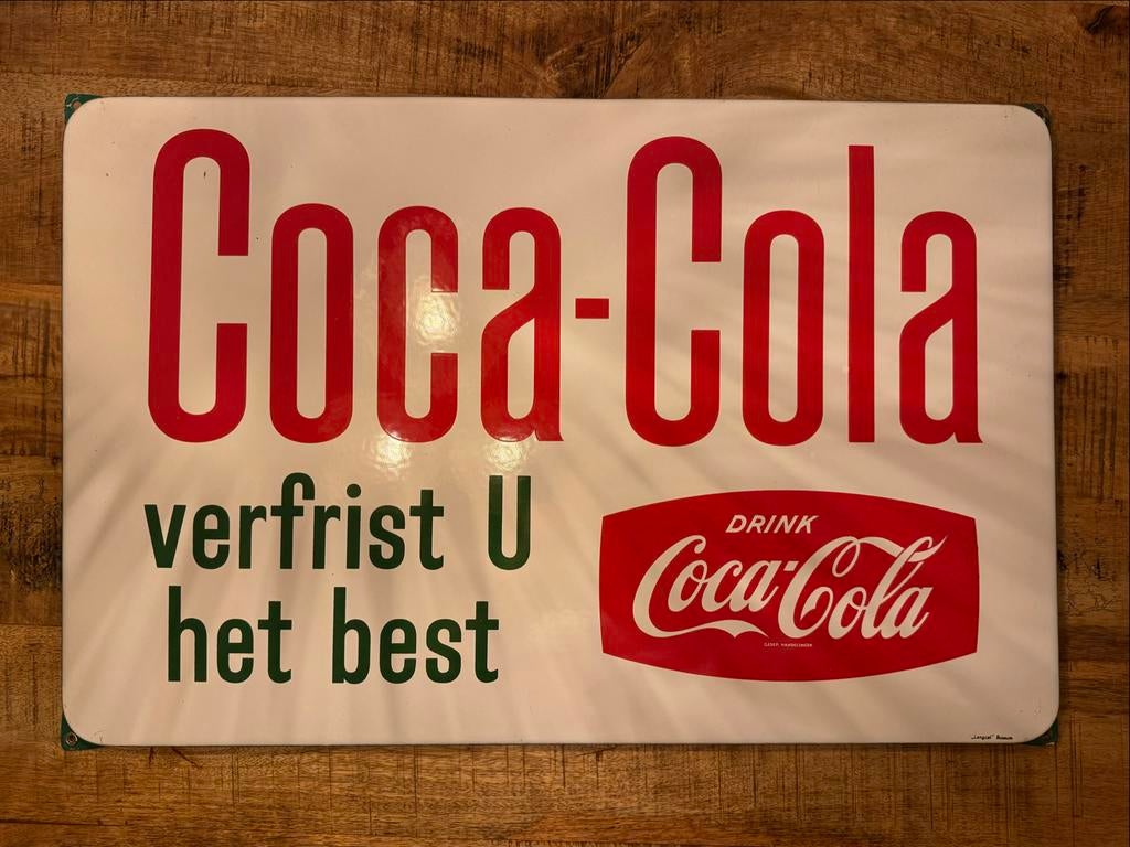Emaille Reclamebord Coca Cola - Verfrist U Het Best, Verzamelen, Ophalen of Verzenden, Reclamebord
