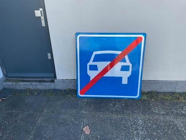 Groot verkeersbord Einde Autoweg model G04 / 1x1 meter, Verzamelen, Overige Verzamelen, Gebruikt, Ophalen of Verzenden