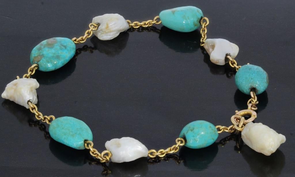 Turkoois edelsteen 14k gouden fraaie armband dames vintage, Sieraden, Tassen en Uiterlijk, Antieke sieraden, Verzenden, Goud, Armband