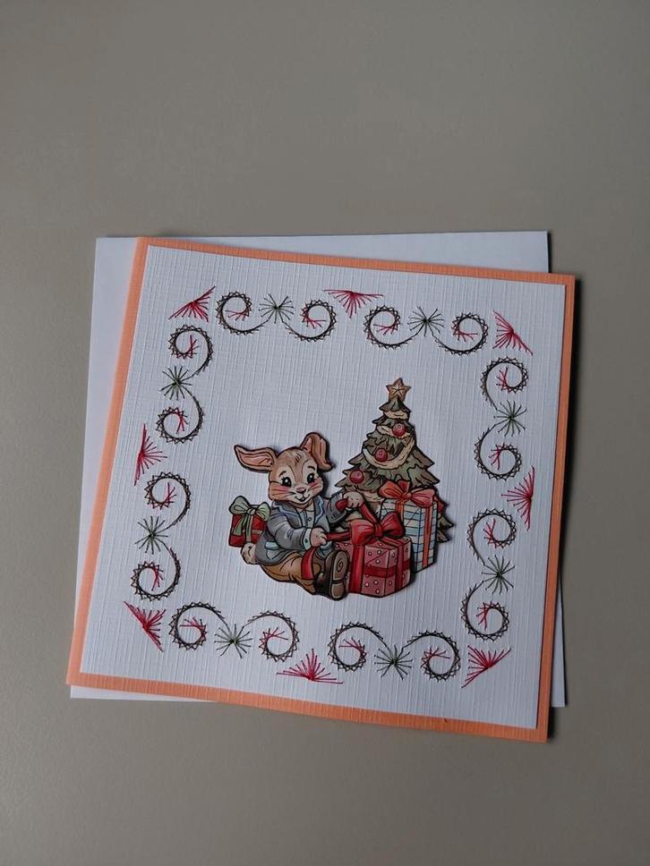 Handgemaakte Kerstkaart met Konijn, Hobby en Vrije tijd, Kaarten | Zelfgemaakt, Nieuw, Kerst, Ophalen of Verzenden