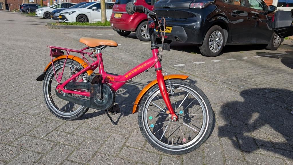 Batavus Koala kinderfiets 16 inch - Roze/Oranje, Fietsen en Brommers, Ophalen, Gebruikt, 16 tot 20 inch, Batavus