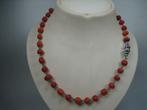 Antiek Bloedkoralen Collier op zilver geschakeld 1900, Verzenden, Zilver, Ketting, Met edelsteen