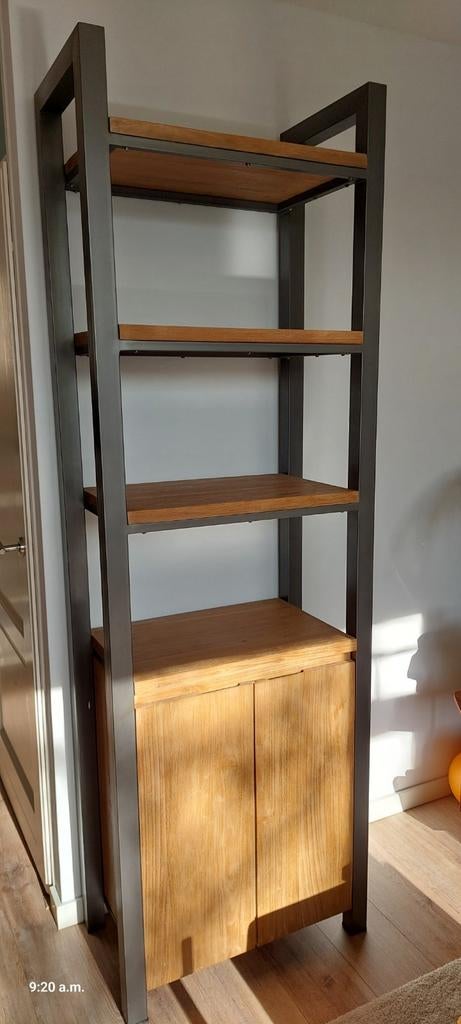 Hoge Teak en Stalen Kast - Uitstekende Staat, Ophalen, Met deur(en), Teakhout, 200 cm of meer