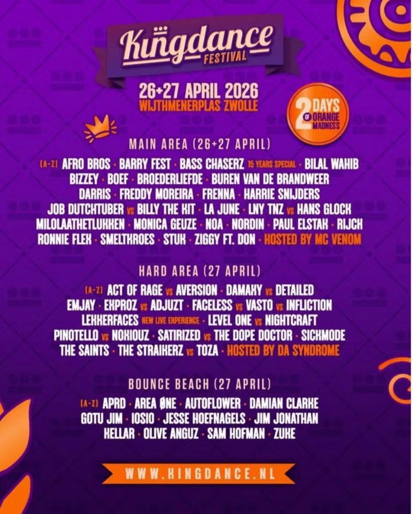 1x kaartje voor 2 dagen Kingdance 2026 nu 30,00 in totaal, Tickets en Kaartjes, Twee personen