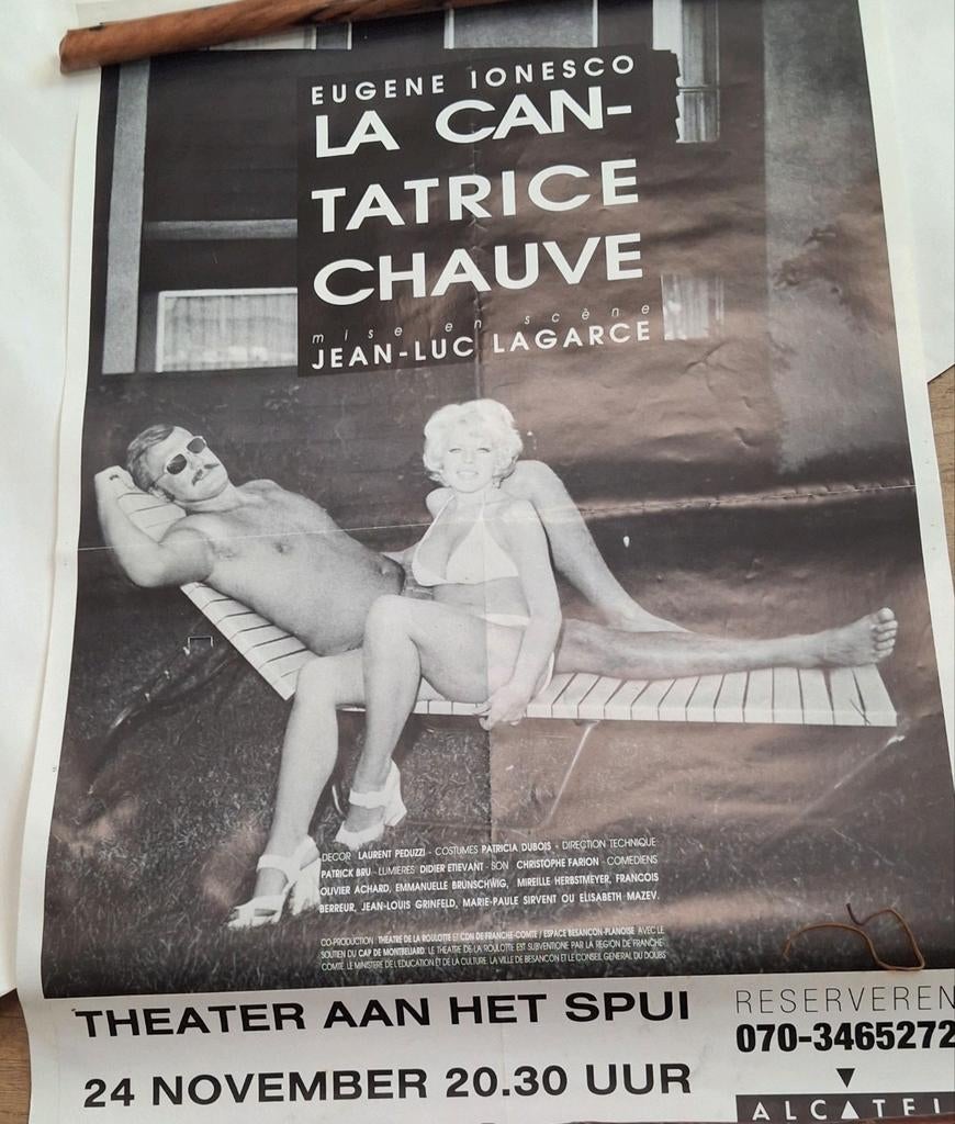 theateraffiche  "La Cantatrice Chauve" Jean luc LAGARCE, Verzamelen, Rechthoekig Staand, Ophalen of Verzenden, Zo goed als nieuw