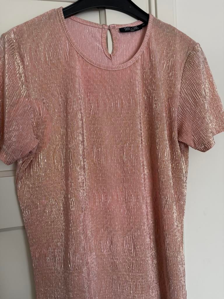 Roze met goud kreukel shirt maat 176, Kinderen en Baby's, Kinderkleding | Maat 176, Ophalen of Verzenden, Zo goed als nieuw, Meisje