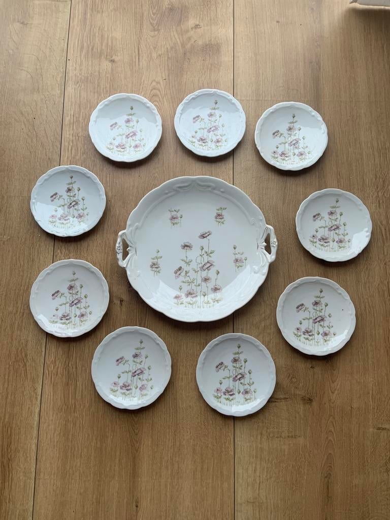 Zomers gebakstel met klaprozen pioenrozen papavers ?, Antiek en Kunst, Ophalen of Verzenden