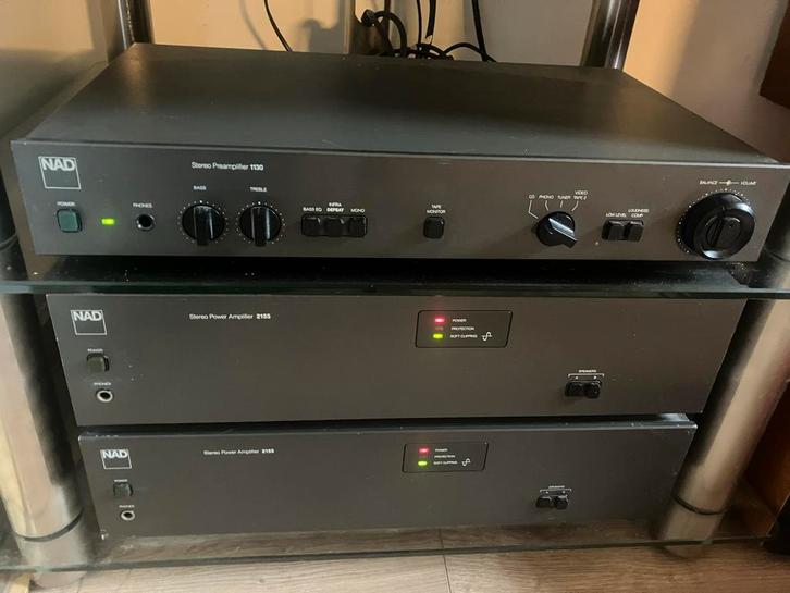 NAD Voorversterker 1130 & Eindversterkers 2155 (x2), Audio, Tv en Foto, Versterkers en Receivers, Gebruikt, Overige merken, Ophalen of Verzenden