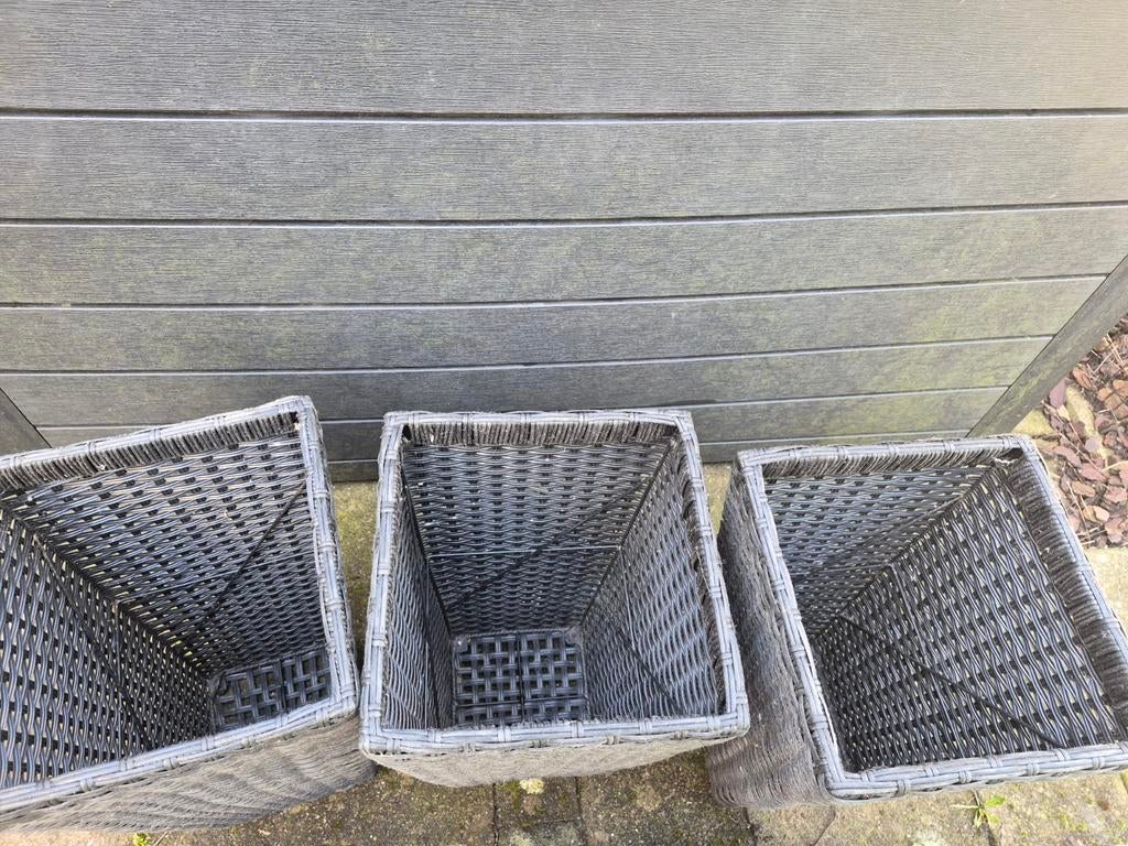 Set van 3 bloempotten, Tuin en Terras, Bloempotten, Kunststof, Vierkant, Balkon, 40 tot 70 cm