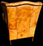Schapenleren Chesterfield oor fauteuil naturel bruin leer, Huis en Inrichting, Fauteuils, Gebruikt, ., Chesterfield, Ophalen of Verzenden