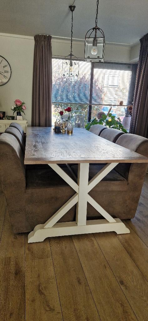 Moet weg voor 1 mei! Landelijke tafel met 6 robuuste stoelen, Ophalen, Bruin, Vijf, Zes of meer stoelen, Overige materialen