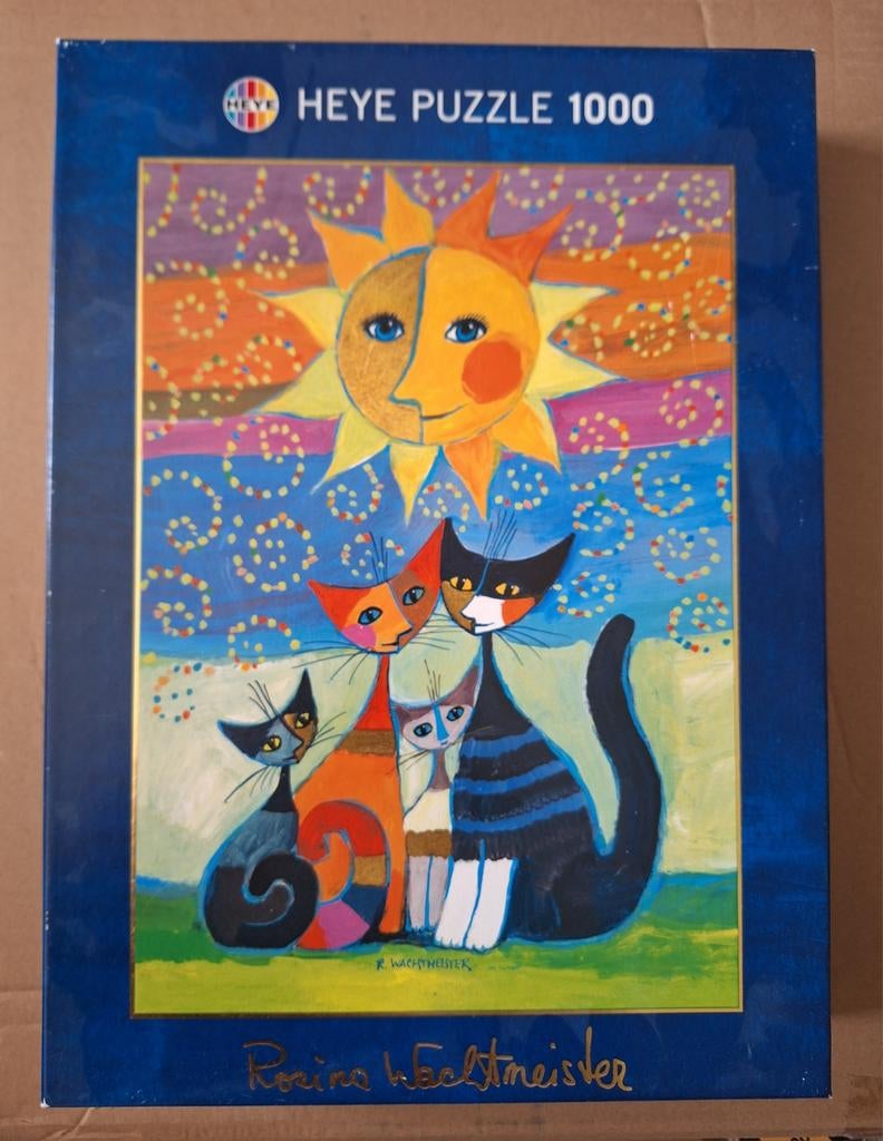 Heye Puzzel Rosina Wachtmeister - Kattenfamilie 1000 stukjes, Hobby en Vrije tijd, Ophalen of Verzenden, 500 t/m 1500 stukjes