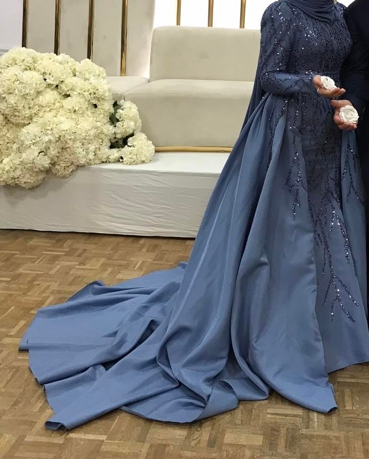 Elegante henna jurk blauw, Maat 38/40 (M), Galajurk, Blauw, Ophalen of Verzenden