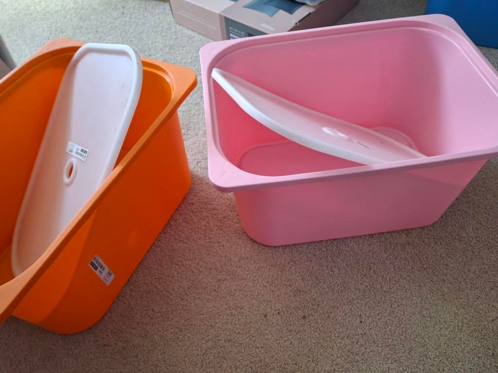 IKEA Binnenbakken met deksel - Oranje en Roze, Kunststof, Gebruikt, Mand, Ophalen of Verzenden