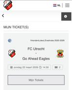 2x kaartjes FC Utrecht vs Go Ahead Eagles, Twee personen, Maart