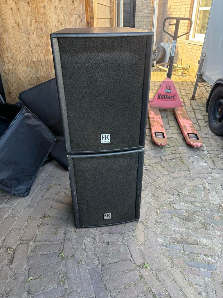 HK Audio PA Set:Actieve Subwoofer, 2 Passieve Tops Versteker, Gebruikt, Complete surroundset, 120 watt of meer, Ophalen