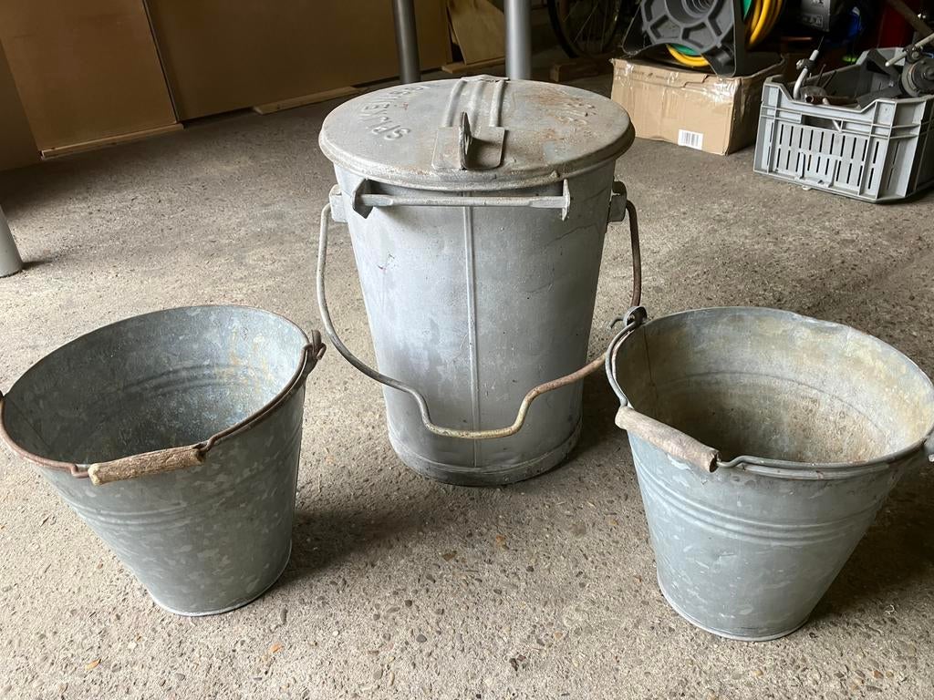 Vuilnisemmer zink SPIJKENISSE zinken plantenbak vuilnisbak, Tuin en Terras, Ophalen, Gebruikt, Rond, Metaal