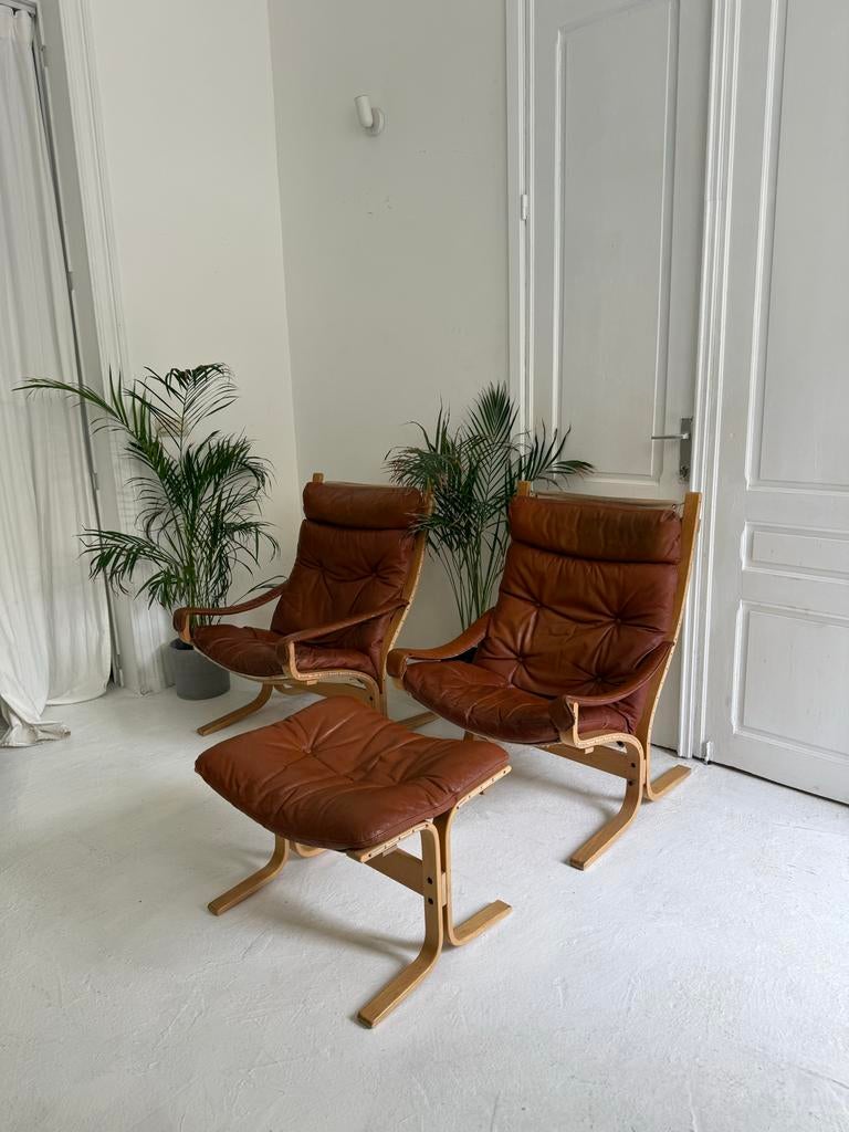 Siësta Ingmar fauteuils met voetenbank, Huis en Inrichting, Fauteuils, Gebruikt, Hout, 50 tot 75 cm, 75 tot 100 cm, Ophalen of Verzenden