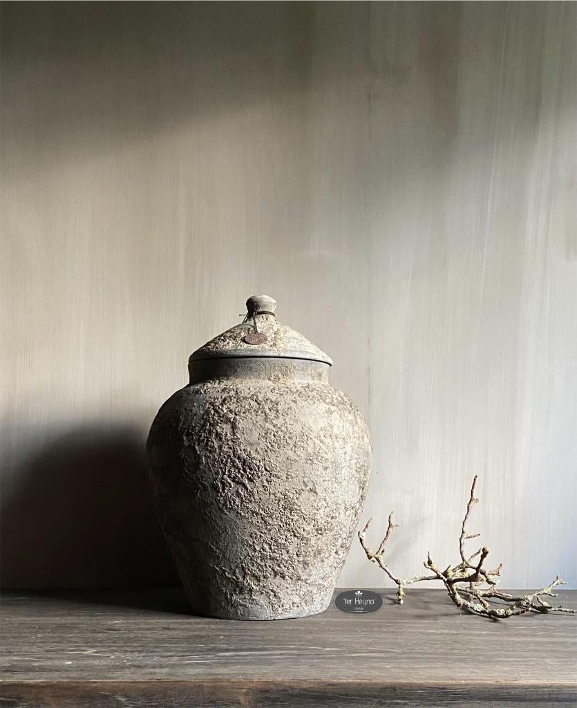 Stenen pot Damak steen kruik deksel stoer sober landelijk, Verzenden, Nieuw, Steen/keramiek, Landelijk