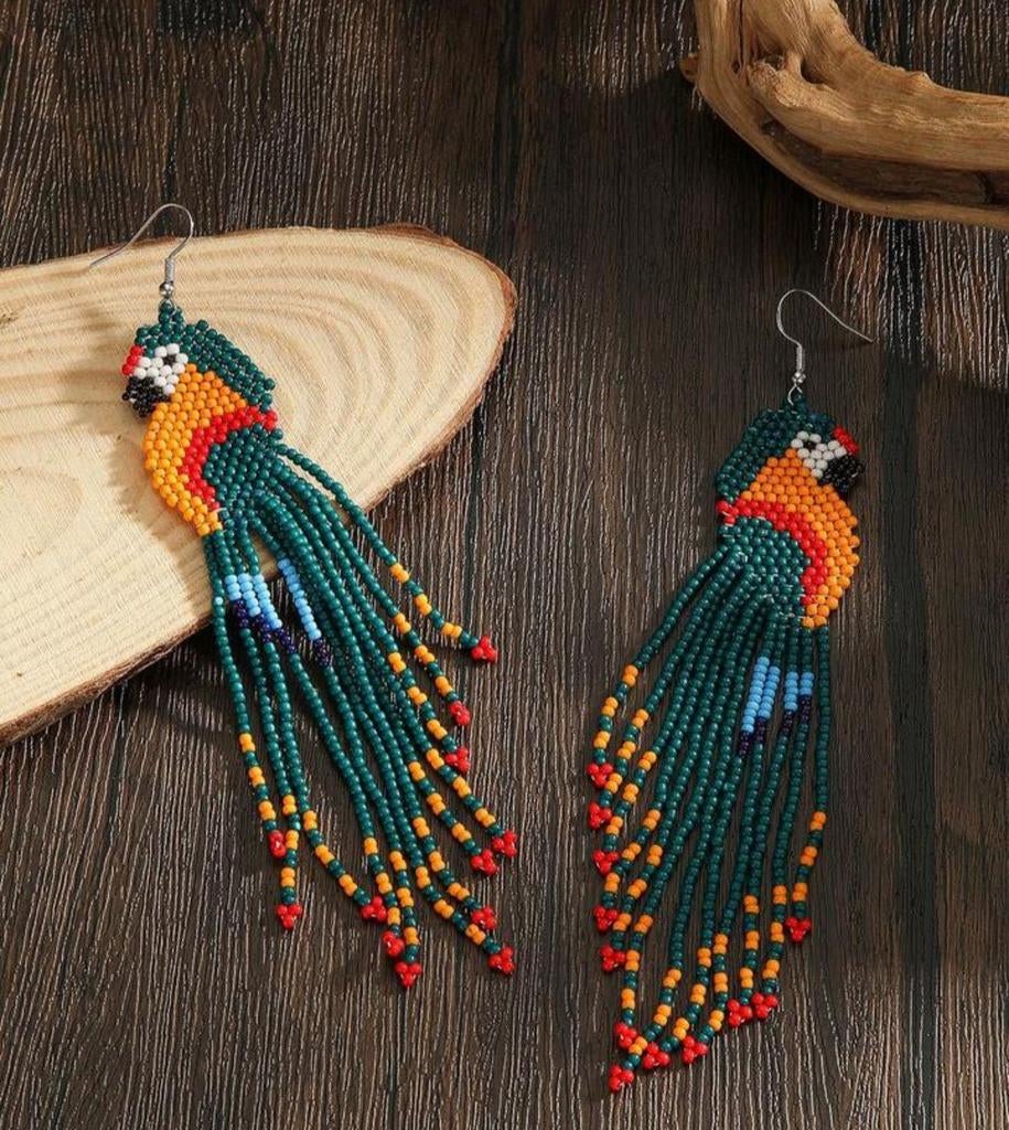 Nieuwe kleurrijke oorbellen met kralen in papegaai-design, Overige materialen, Hangers, Overige kleuren, Nieuw